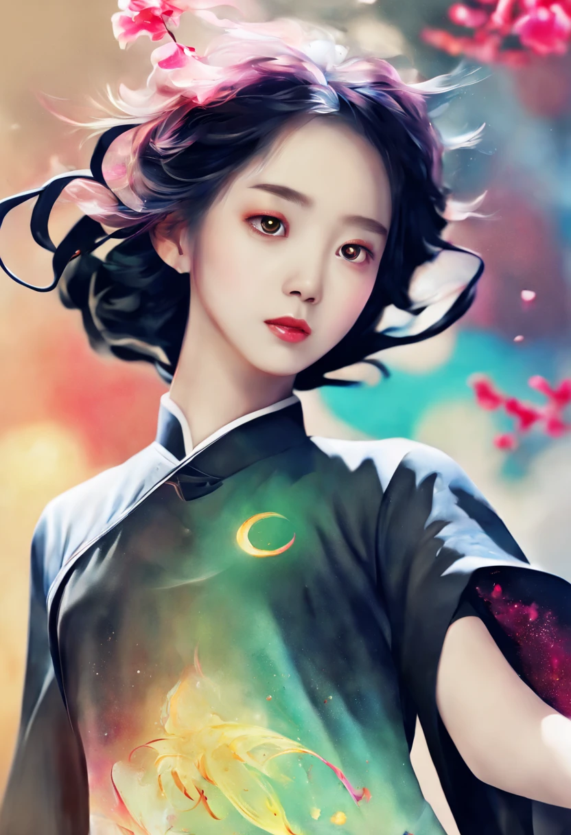 (Masterpiece, high quality, best quality, official art, beauty and aesthetics:1.2),
and water,(:1.4), cone, circle,1girl,solo, wraps around the girl (lingering:1.2),looking at viewer,(white chinese clothes:0.8),(extremely chinese colorful ink:1.4),kung fu,space, background,((extremely detailed ink background)),((flat color)),{{ink splashing}},frost nova, ring,a bit like circular magic,
