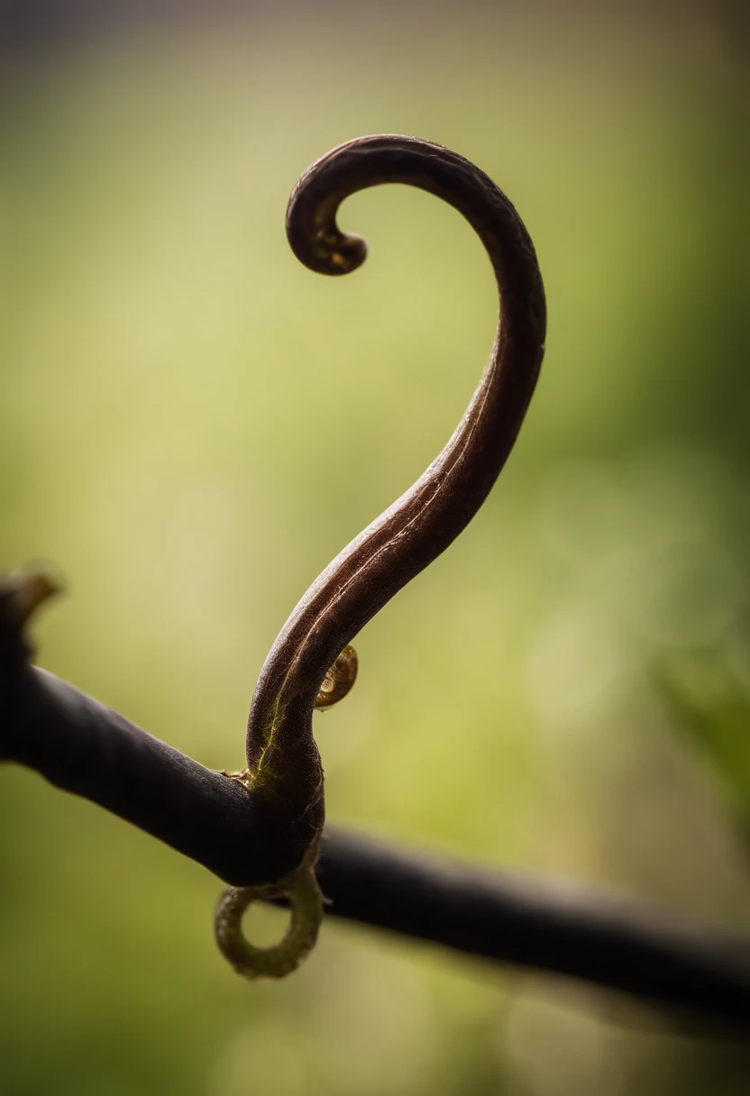 a detailed macro shot of a grapevine tendril, showcasing its delicate curls, texture, and patterns