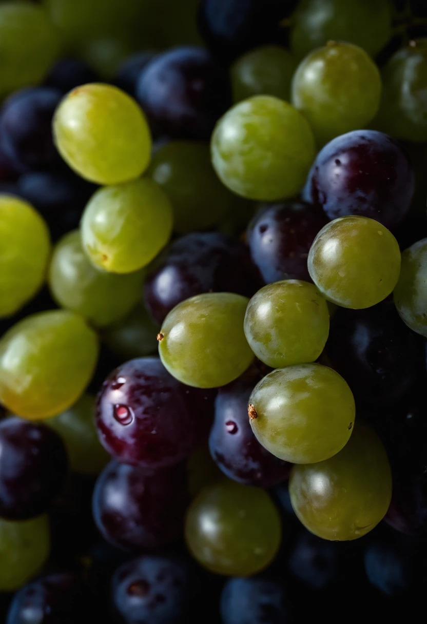 an abstract shot of grape clusters arranged in a visually interesting pattern or design, experimenting with creative compositions and lighting techniques to create a visually striking image