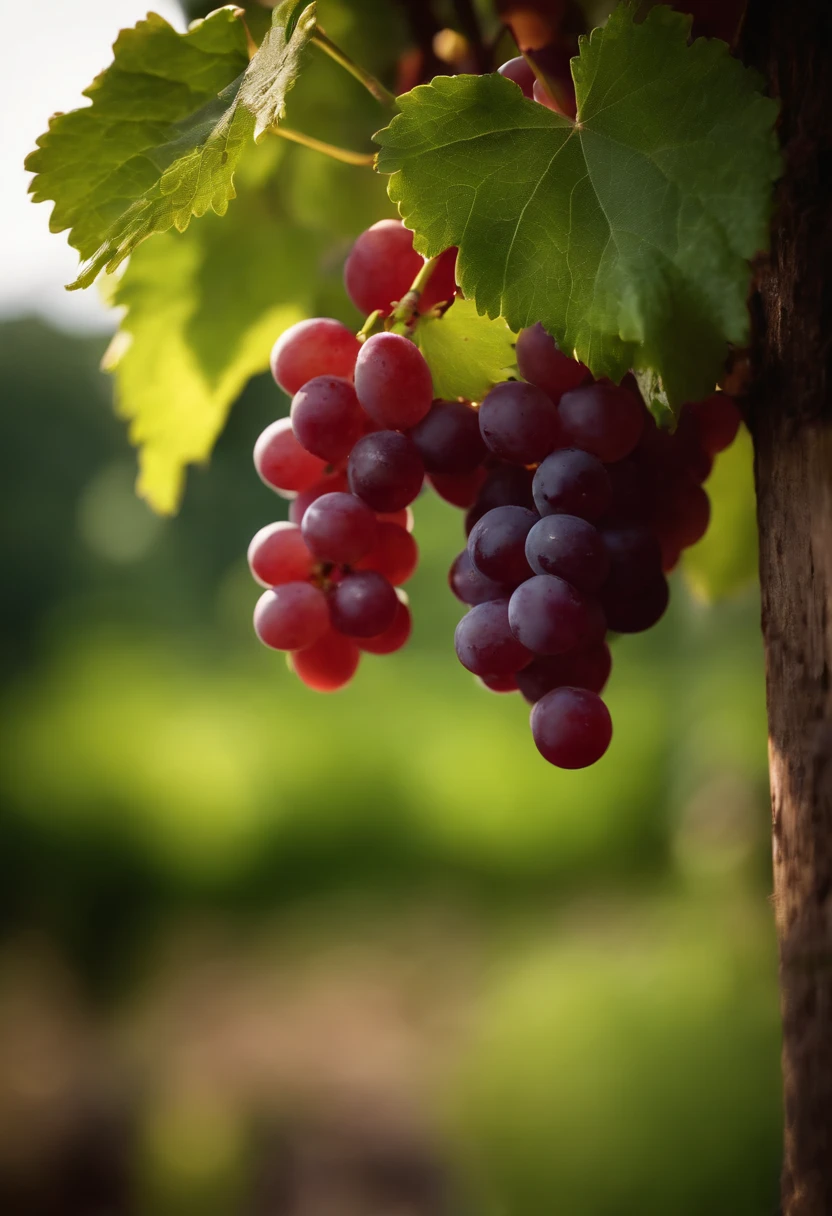 a close-up shot of a bunch of grapes, showcasing the plump, juicy berries and the delicate vine and stem