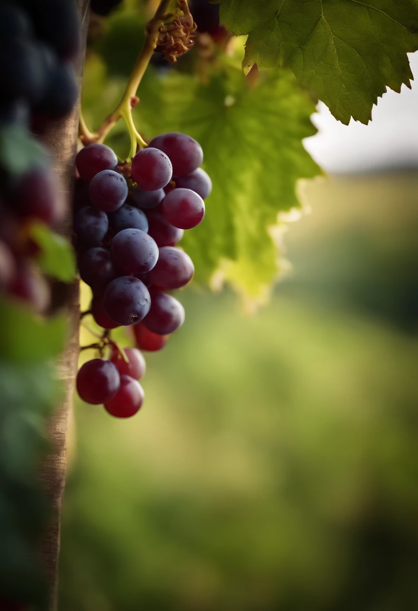 a close-up shot of a bunch of grapes, showcasing the plump, juicy berries and the delicate vine and stem