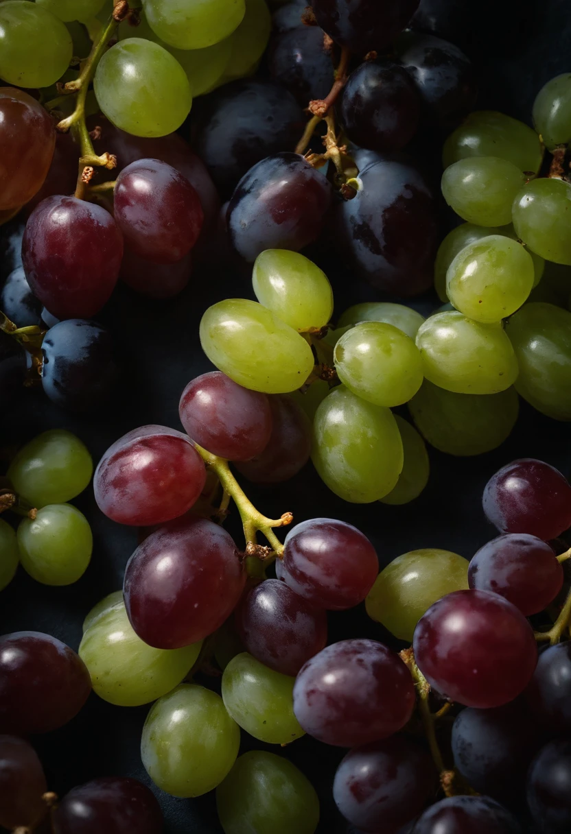 a top-down shot of a variety of grapes in different colors, arranged in a visually pleasing and appetizing composition.