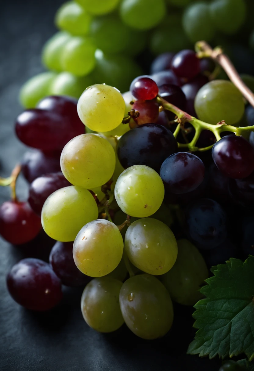 a top-down shot of a variety of grapes in different colors, arranged in a visually pleasing and appetizing composition.
