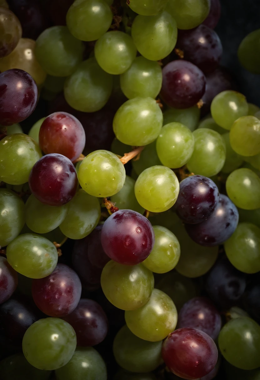 a top-down shot of a variety of grapes in different colors, arranged in a visually pleasing and appetizing composition.