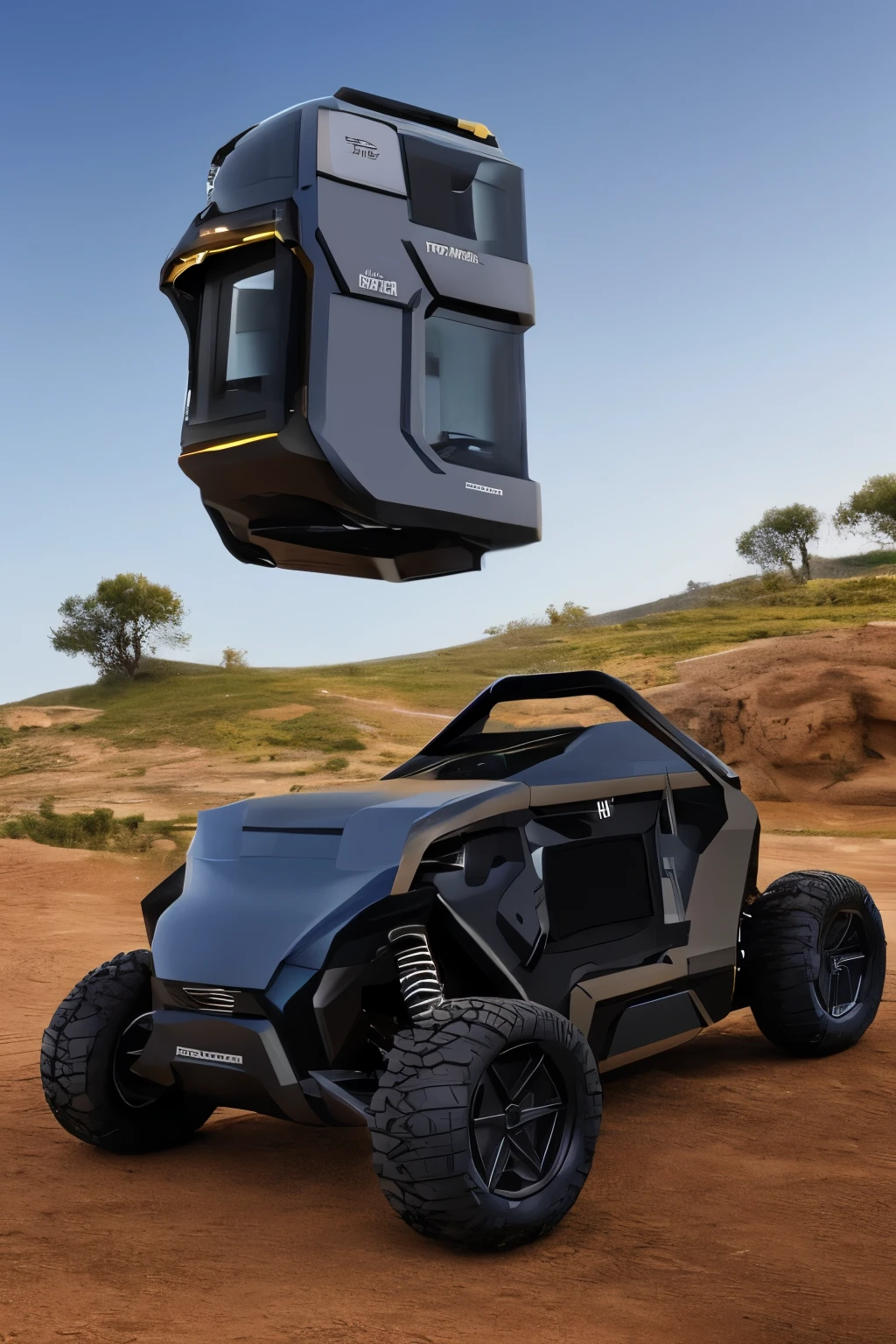 An outdoor off-road rescue robot,Equipped with communication device,There is lidar and robotic arm on the top,There is storage space in the middle,Bottom has suspension and large wheels,The chassis relies on batteries for power,Low profile,military grade,Industrial design style,Product design,Frontal angle,solid color backdrop