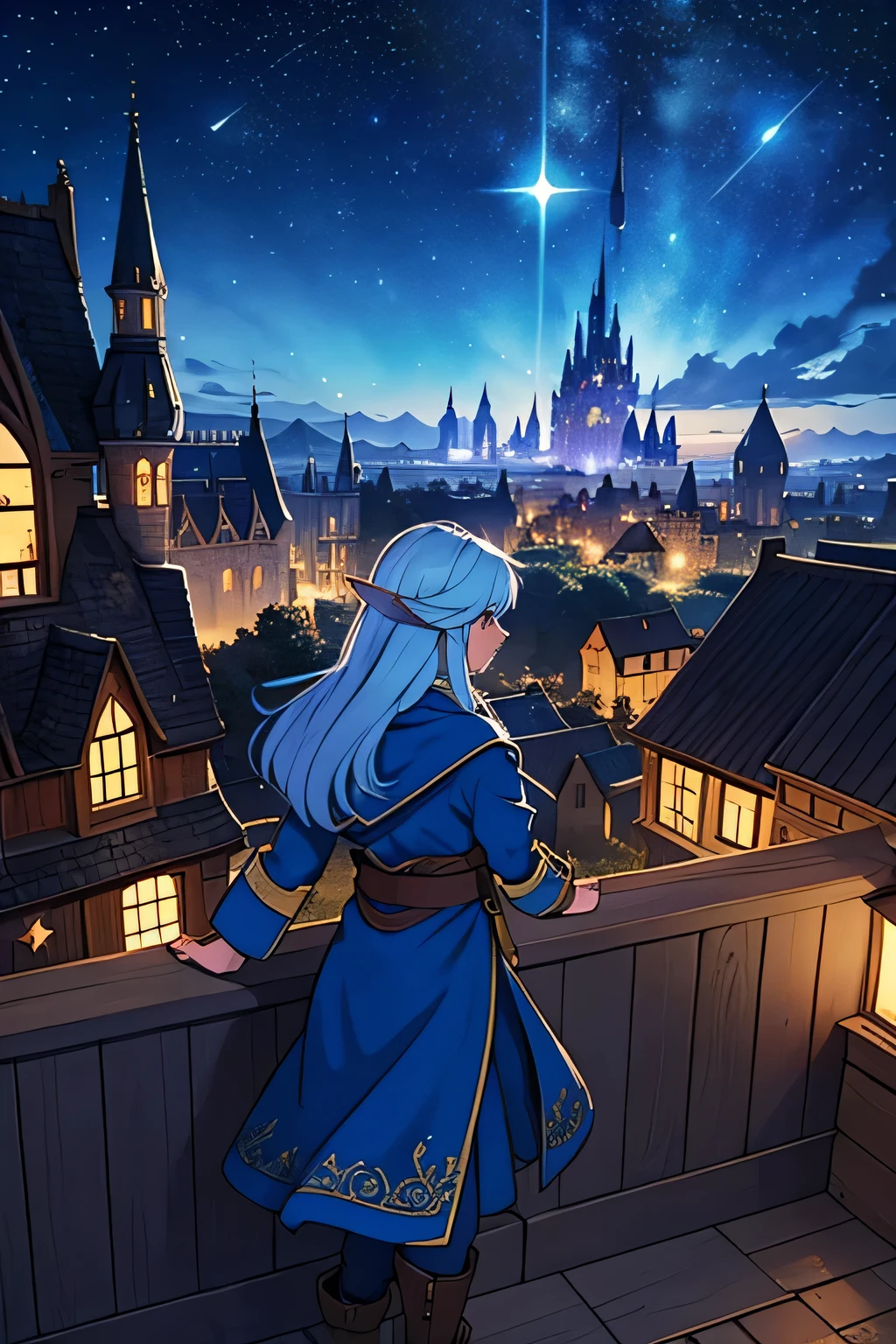 Álfheimr  city of elfs beautiful with a lot of stars in the sky