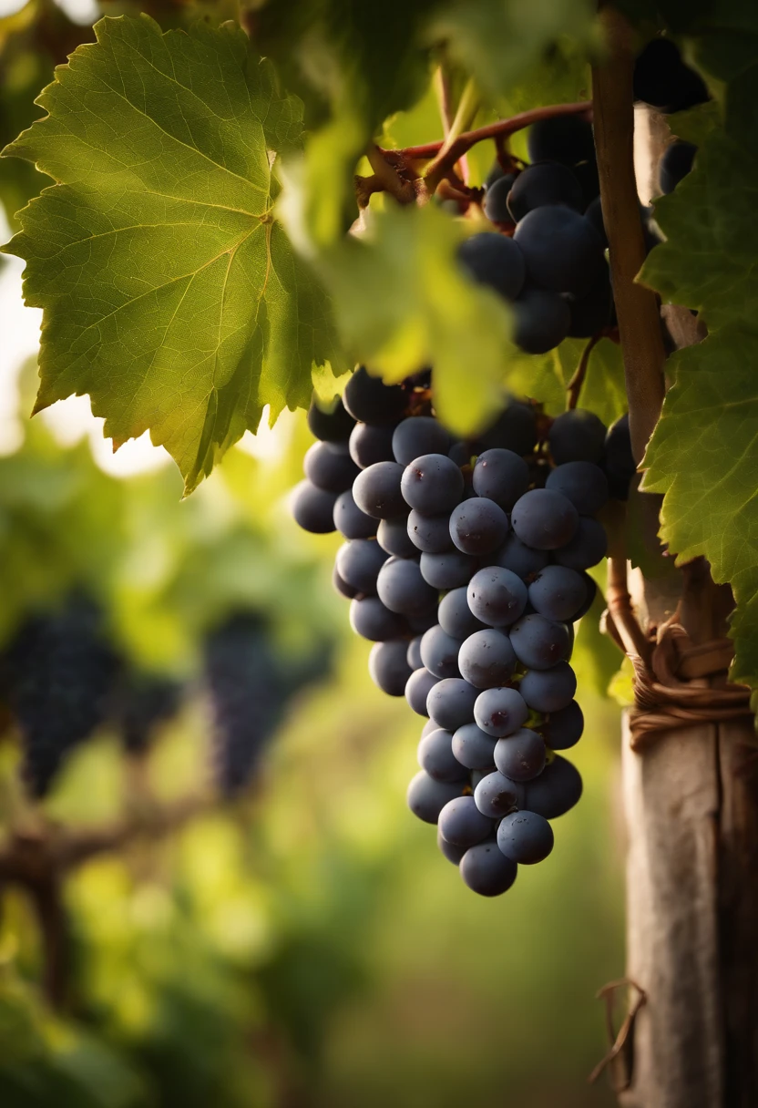 a high-resolution shot of a grapevine in a vineyard, with lush green leaves and clusters of grapes, evoking the beauty and abundance of nature’s harvest