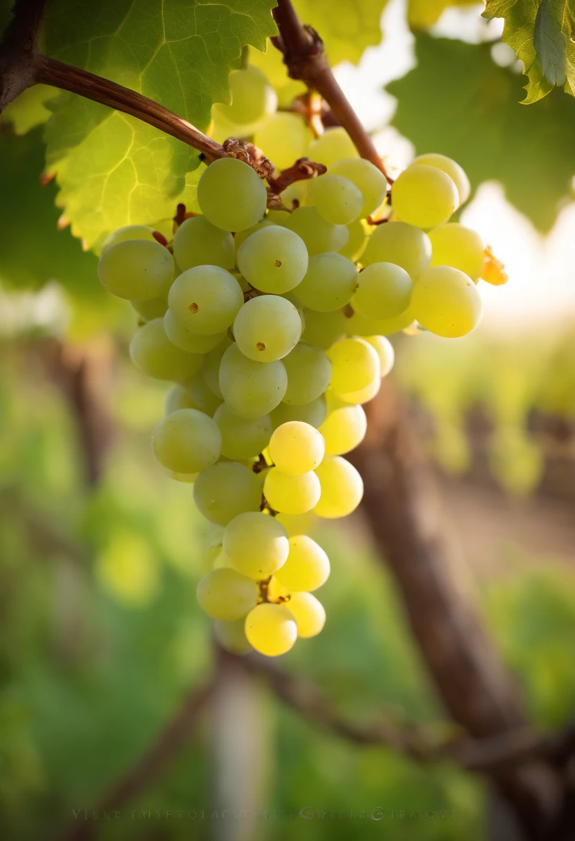 a high-resolution shot of a grapevine in a vineyard, with lush green leaves and clusters of grapes, evoking the beauty and abundance of nature’s harvest
