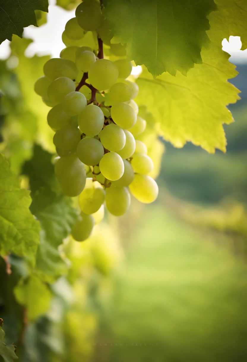 a high-resolution shot of a grapevine in a vineyard, with lush green leaves and clusters of grapes, evoking the beauty and abundance of nature’s harvest