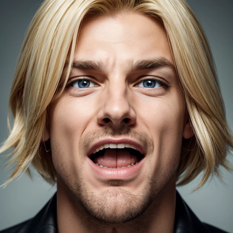 Generate images of the male character, blonde, expressing excitement, surprise, and curiosity. Capture dynamic facial expressions that convey enthusiasm, astonishment, and inquisitiveness while maintaining the overall tech-savvy and approachable demeanor.