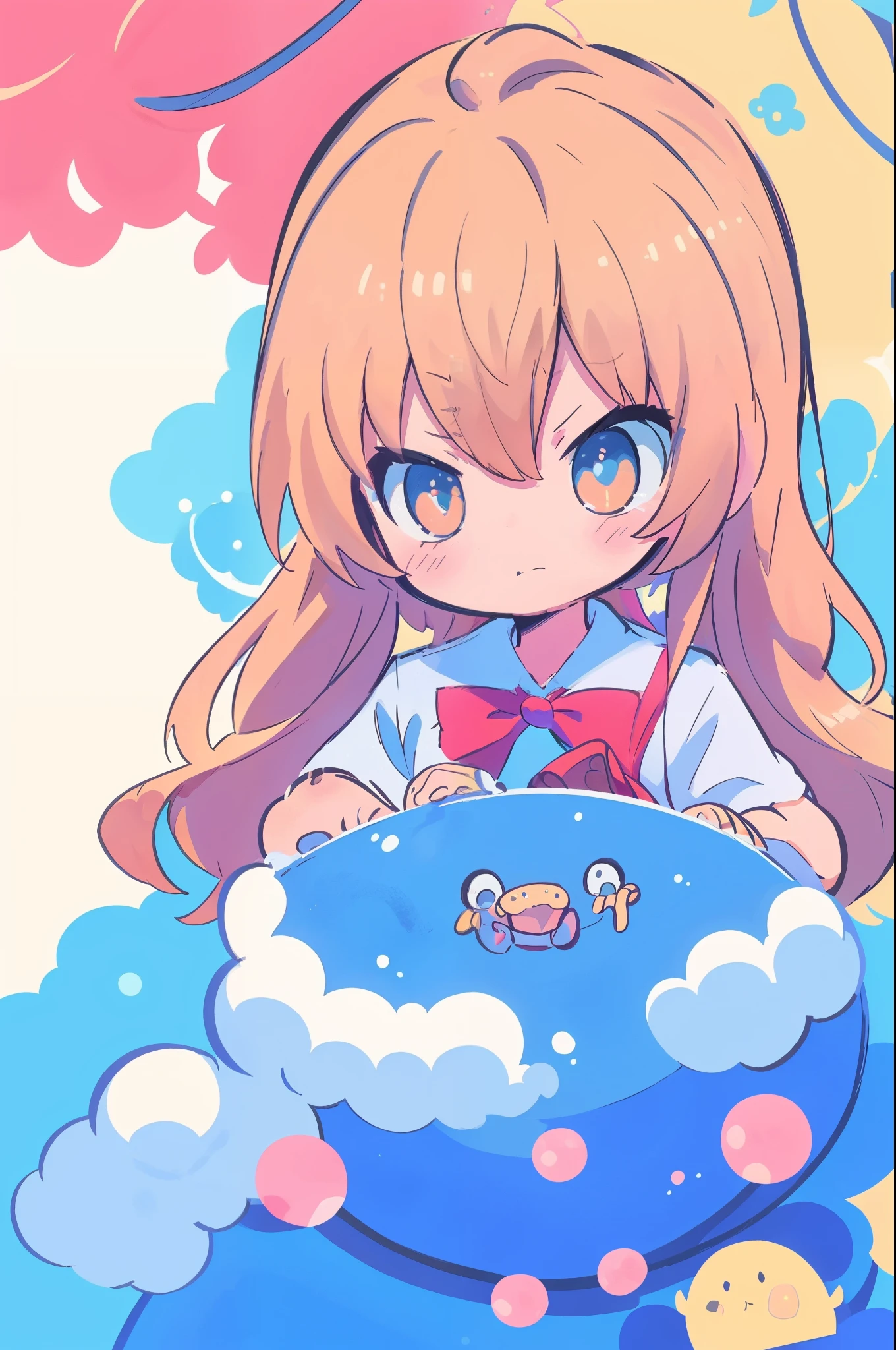 ((masutepiece)), ultra-quality, masutepiece,absurderes,Best Quality,High quality,1girl in,Aisaka Taiga,Twin-tailed,Blue skirt,School uniform,Pleated skirt,a black ribbon,thighs thighs thighs thighs,Red jacket,Sitting,pastel color background、Looking at Viewer,(flat chest:1.1) ),Upper body,, golden section, lens highlights focus, Large aperture, side light effect, White background, clear details, Bright tones, very impactful picture, clear brush, Half body, full of details, Vivid eyes, Chasing light and shadow