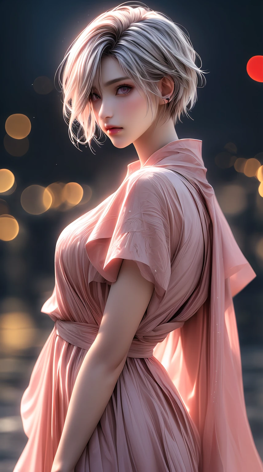 (best quality,4k,8k,highres,masterpiece:1.2),ultra-detailed,(realistic,photorealistic,photo-realistic:1.37),beautiful detailed eyes,beautiful detailed lips,extremely detailed eyes and face,long eyelashes,short hair style,female emperor,light pink hair color,pink eyes,Final Fantasy style,full-length body shot,high pixel count,high image processing,professional,vivid colors,physically-based rendering,bokeh,studio lighting