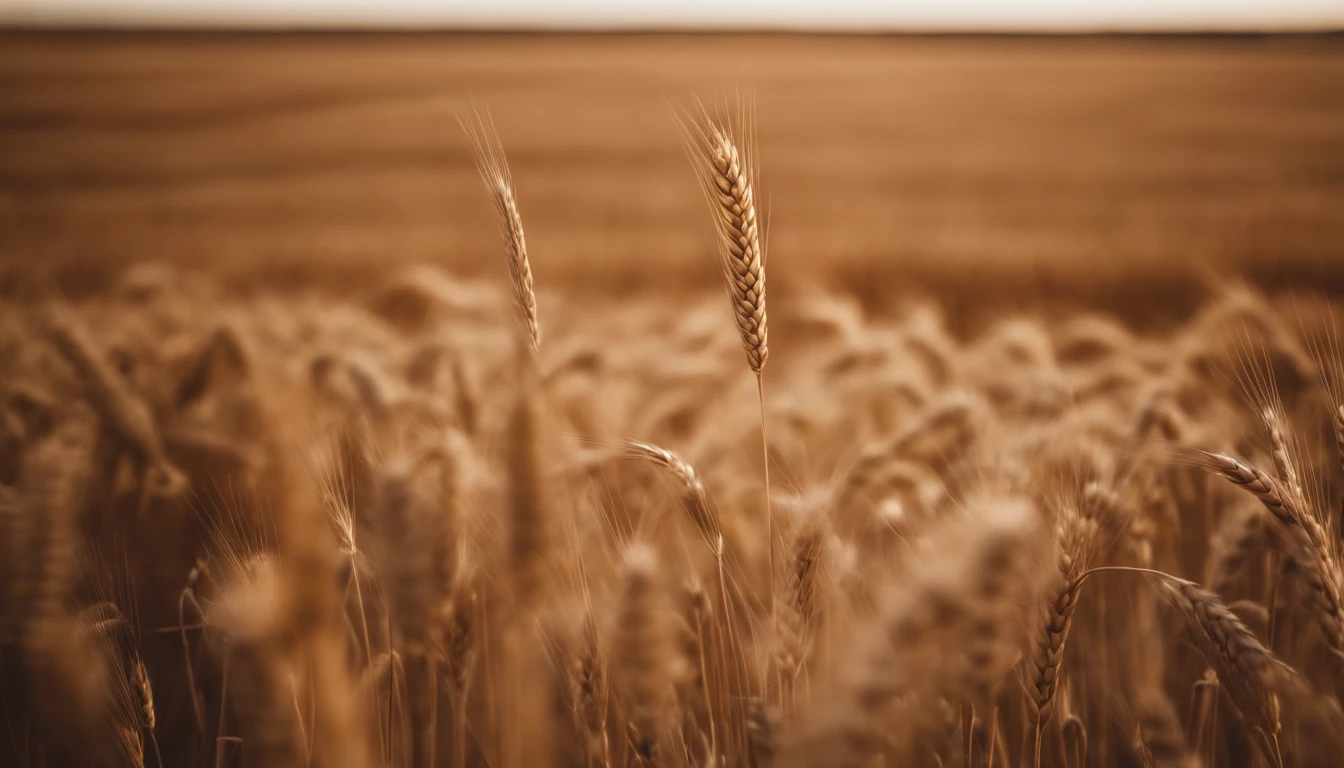 a minimalistic shot of a single wheat field with a solitary sheaf remaining, symbolizing the harvest and the end of the growing season