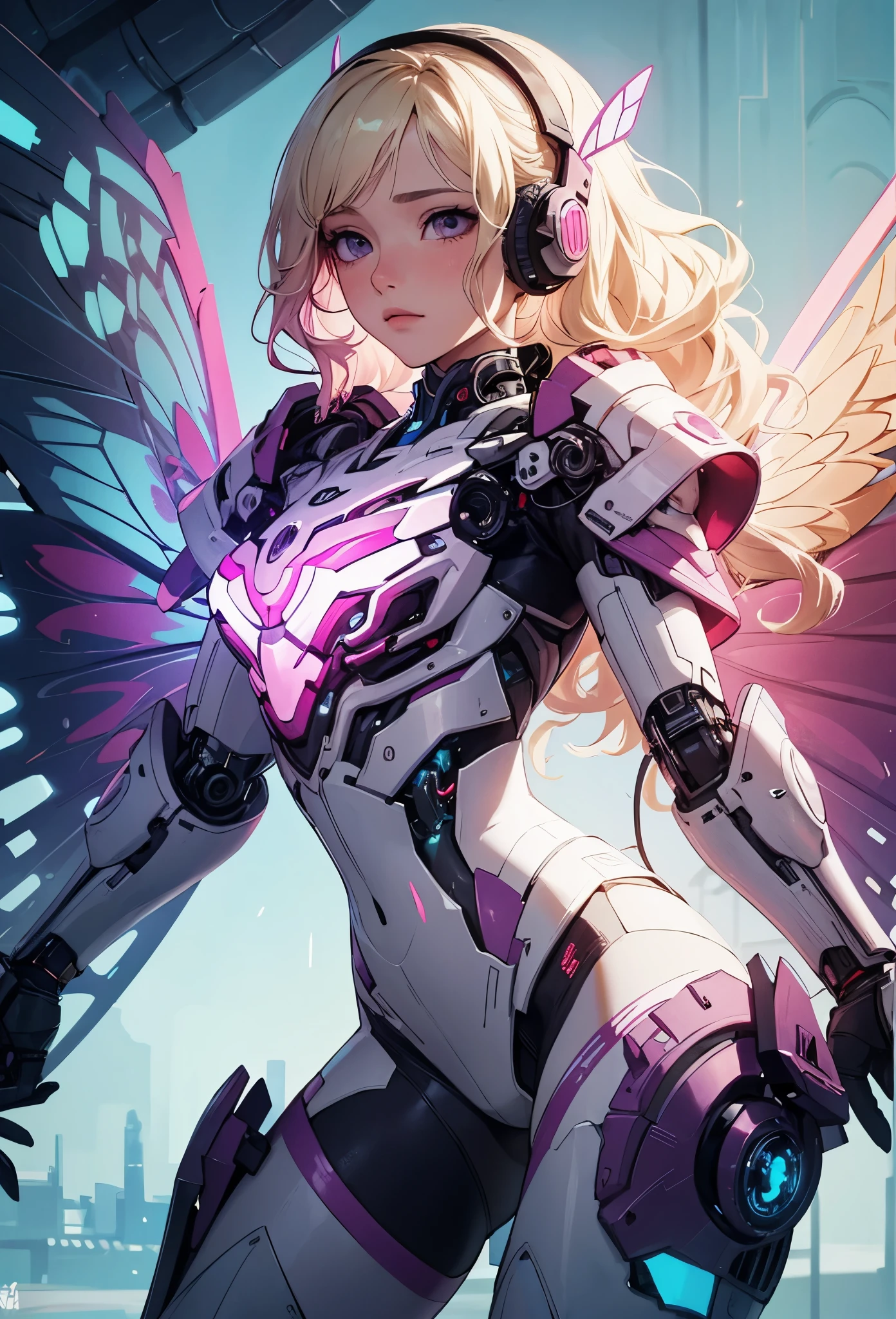 ((Highly accurate drawing in every detail)Extremely precise depiction)[High resolution],(detailed illustrations,とてもfineで緻密な描画,Delicate drawn lines with tempo,Realistic texture expression),[color traced main line],[labo],[[HENTAI]] ANIME (CYBERGirl anime Beauty 13 years old Cyborg[wavy hair (platinum blonde)]),([Butterfly wings] Magenta-pink Papillon cybernean armor [Aurora Armor] Fuselage only transparent material) Cyber Headset,(cybernetic [clear lenticular iris]),(intricate and beautiful decoration [Dense detail]),(Fine and beautiful skin expression [transparency]),Precisely drawn eyes[完璧な目のdetailed(Iris drawn in minute detail)(Beautiful eyes like jewels)],[eyes light[Pinpoint lighting for the eyes]],[long and beautiful eyelashes],[precisely drawn hair [美しく艷やかな髪のdetailed]],(完璧な手のdetailed [Beautiful fingers with no damage [beautiful nails]]),(perfect anatomy(perfectly balanced proportions))[[full body portrait]],[[Design built to the highest level]][ideal color coordination(Accurate simulation of light and material interactions)],([Precision Detail](detailed,高fine)),[Visual art that tells a story],((highest quality)fine[[High density drawing]])(4K Quality).