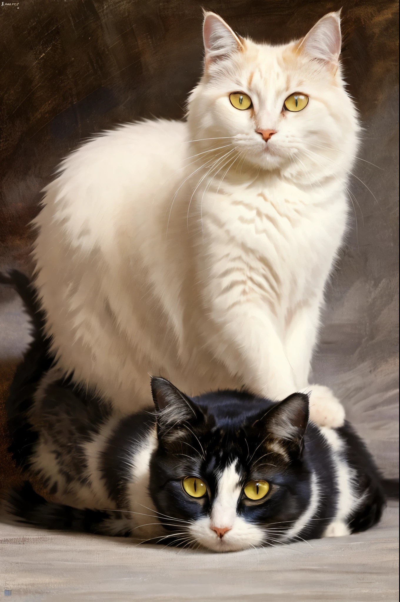 Generate Ultra HD images of single white, fluffy cat, use advanced macro photography techniques to highlight the intricate details of cat hair and expressive eyes. Place the camera at the level of the cat's eye, Create an intimate connection between the viewer and the feline. A large aperture that achieves a shallow depth of field, Improve lighting to emphasize the texture and contour of th Convey realism. Implement post-processing techniques to optimize image clarity, Contrast, and color balance, Ensure all aspects, From the intricate pattern of the cat to the intense gaze, The rendering details are stunning. Enfim, Convey the tranquil beauty and innate elegance of cats, Capture fleeting moments,Celebrate the uniqueness of feline curiosity and balance."