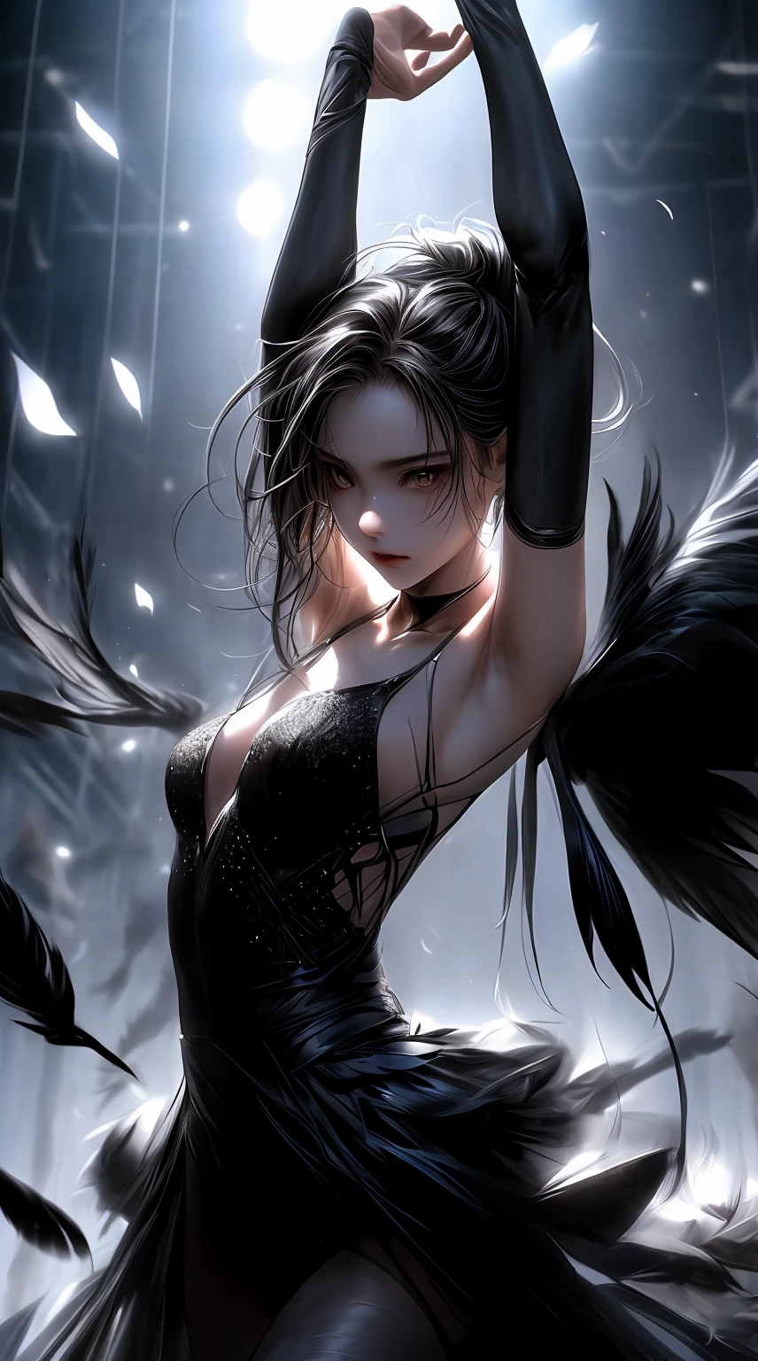 YOUR IMAGINATION IN ART>"
This is a movie《black swan》prompts for the topic。Below is the detailed prompt I generated:
"black swan,darren aronofsky film,translucent clothes,mysterious atmosphere,long dark feathers,flickering stage lights,dramatic poses,elegant ballet moves,expressive eyes,feathery tutus,breathtaking dance,emotional intensity,strong contrast,secluded backstage,haunting beauty,dance studio,ethereal lighting,graceful movements,thrilling performance,captivating suspense,unique cinematography,dreamlike sequences,mesmerizing artistry,enigmatic storyline,obsession and perfection,psychological exploration,intense emotions,artistic vision,the pursuit of excellence,creativity unleashed,vibrant colors,dynamic composition,impeccable technique,audience's anticipation,intriguing characters,mysterious duality,artificial intelligence,enhancing artistic expression,unleashing creativity,expanding artistic boundaries,unconventional experimentation,transformative technology,powerful artistic tool,augmenting imagination,unleashing new possibilities"