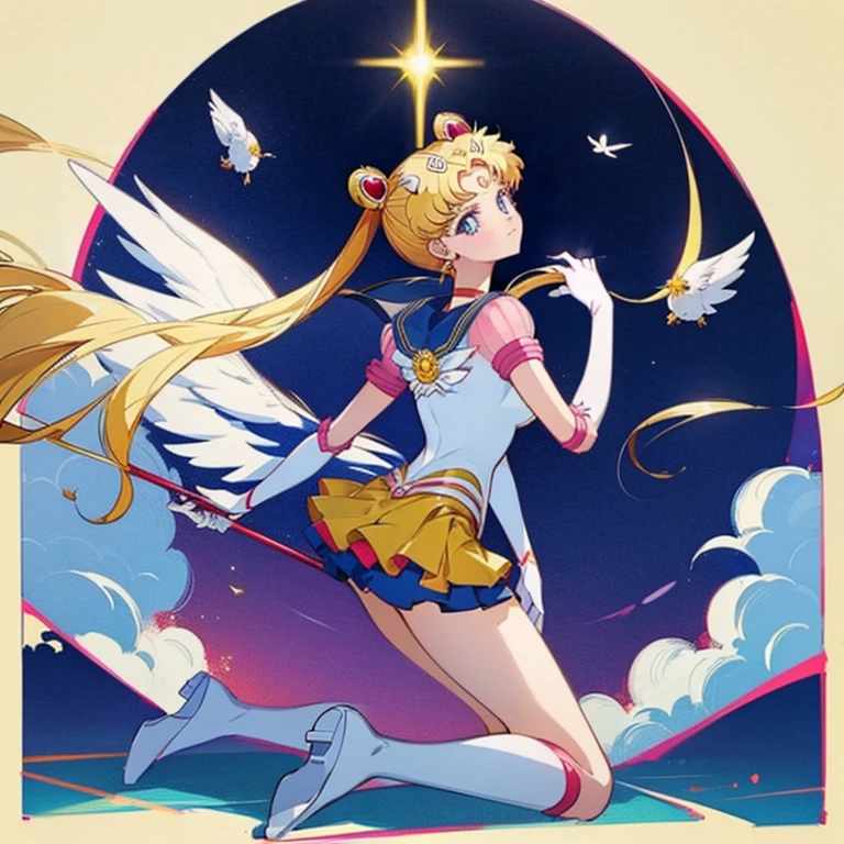 masterpiece,best quality,highly detailed,1girl,solo, eternal sailor moon, kneeling, from back