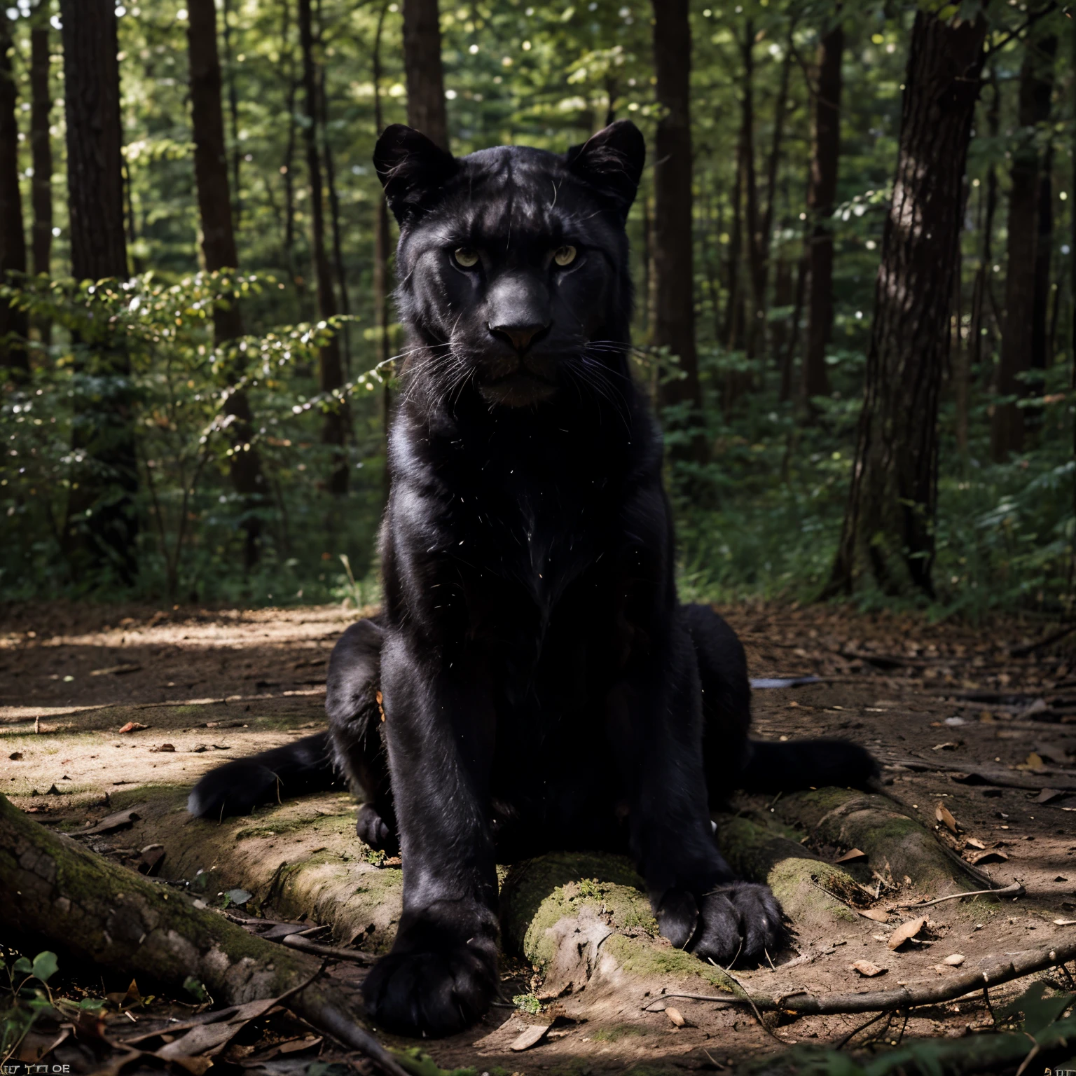 HDR realisticGenerate an image of a majestic black panther sitting on a tree branch in a forest. 4k ultra photo