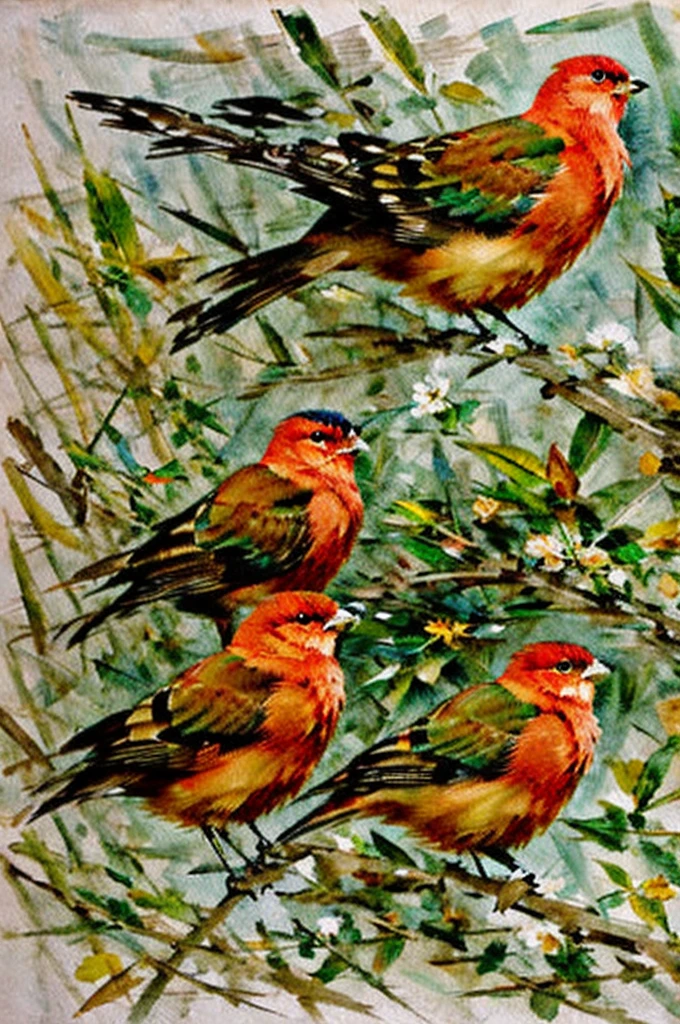 oiseaux, Style manga japonais, croquis, Watercolor Colors.