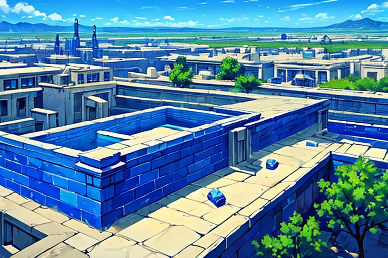 (masterpiece), (blue ancient sumerian city made of blue stone bricks), (blue stone bricks), sprawling city, buildings