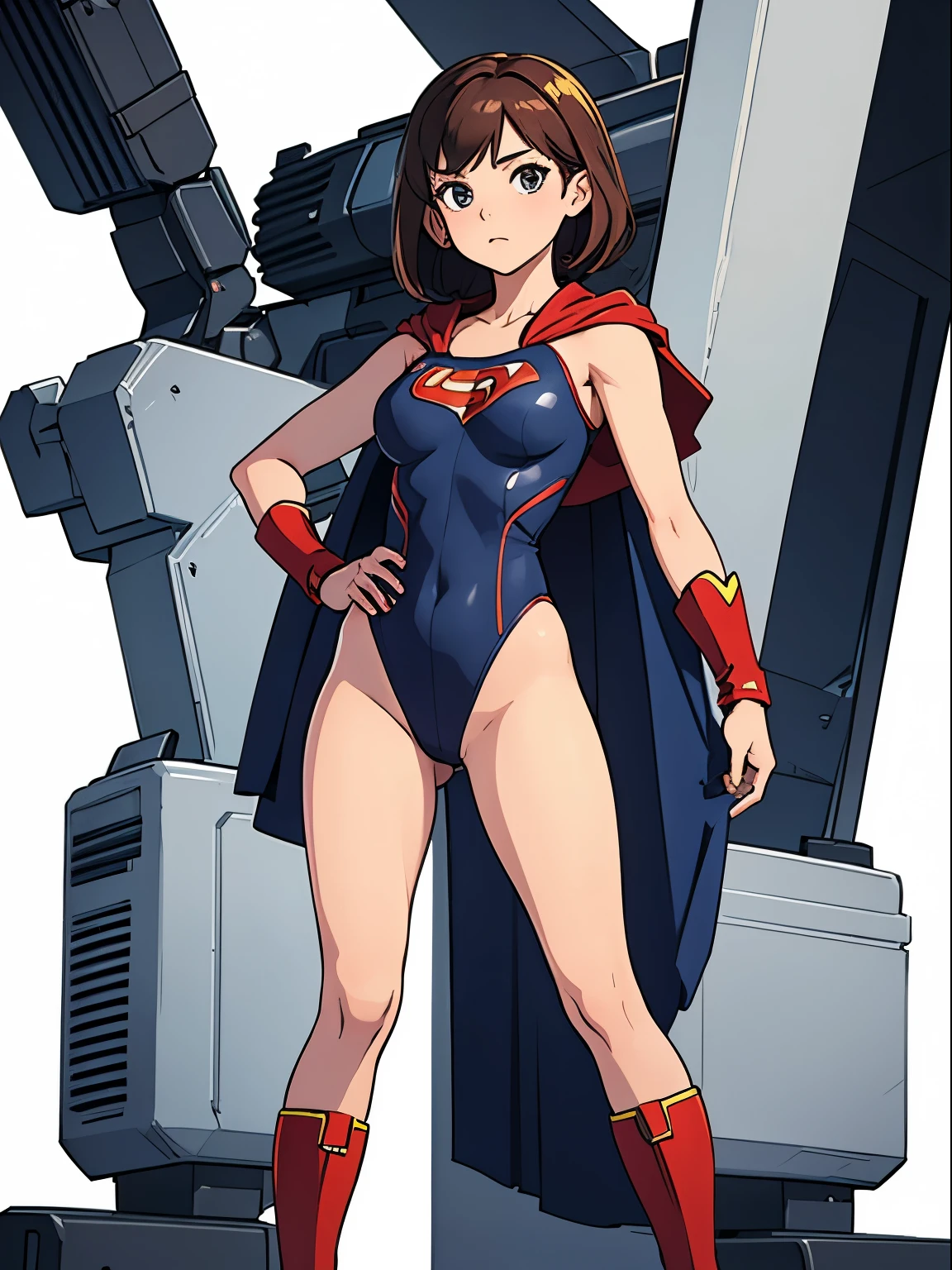 masterpiece, best quality, 1girl, solo, single, superhero, leotard, bare legs, boots, standing straight, white background