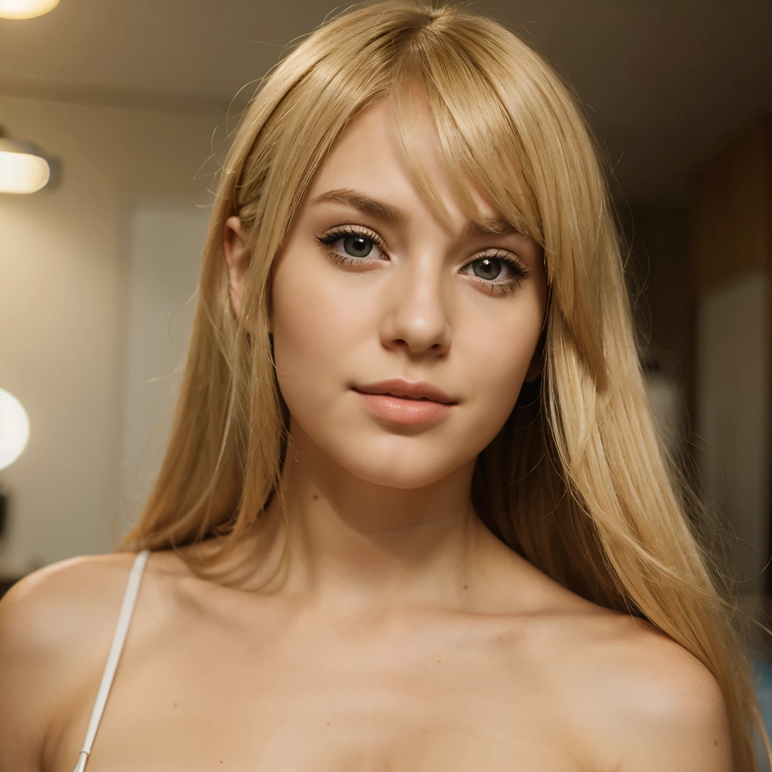 Create a realistic girl her 20s with blonde hair