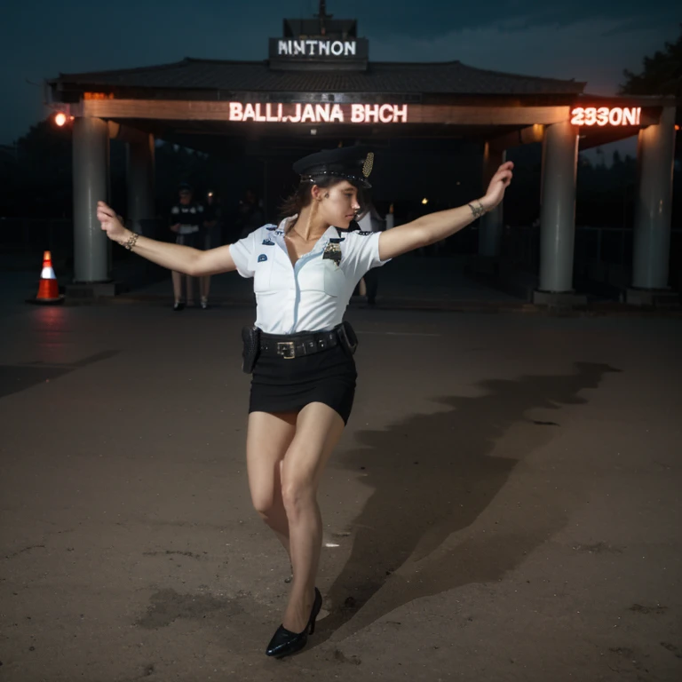 a female police officer dancing