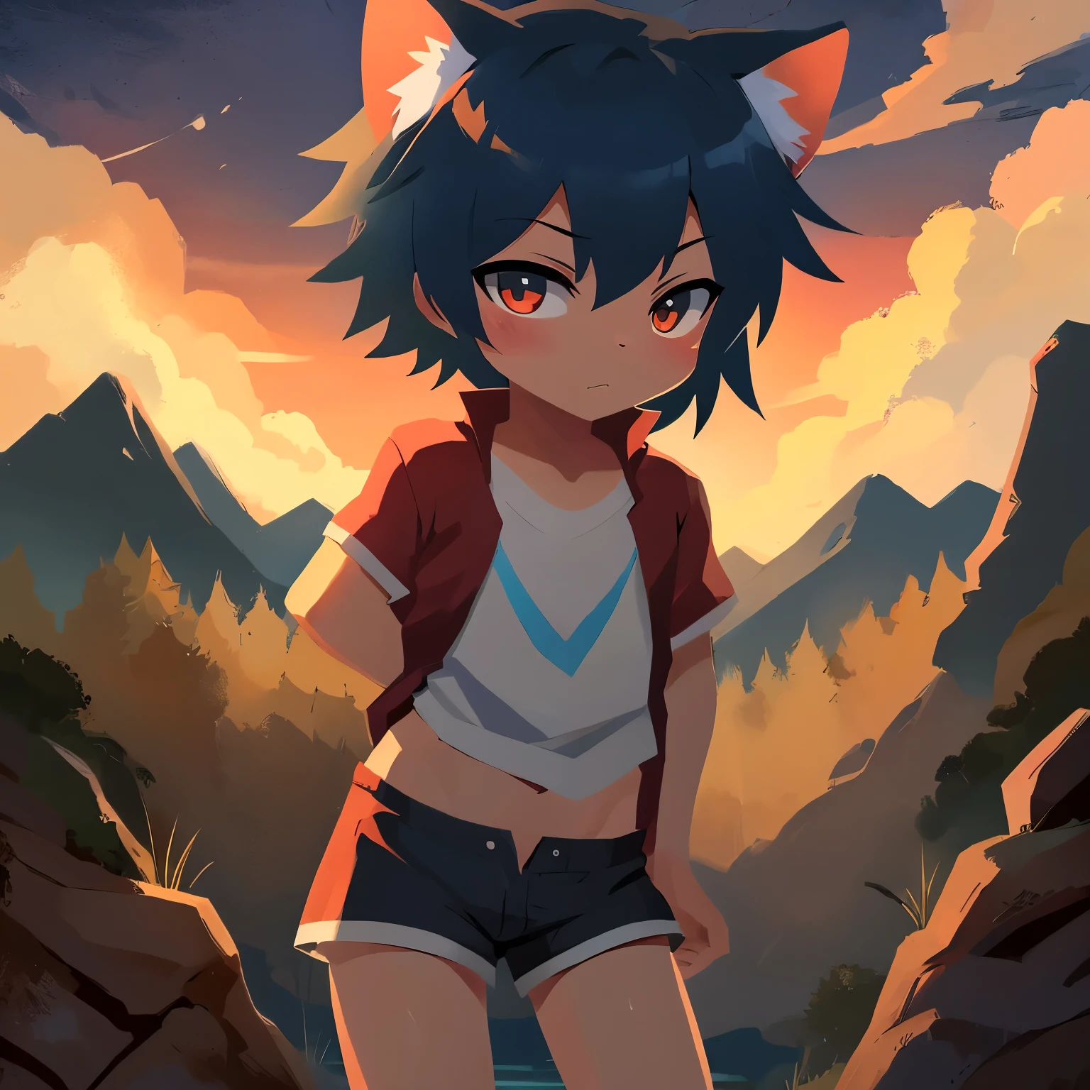 Anime comic style,Little boy,Shota,wear short shorts,
