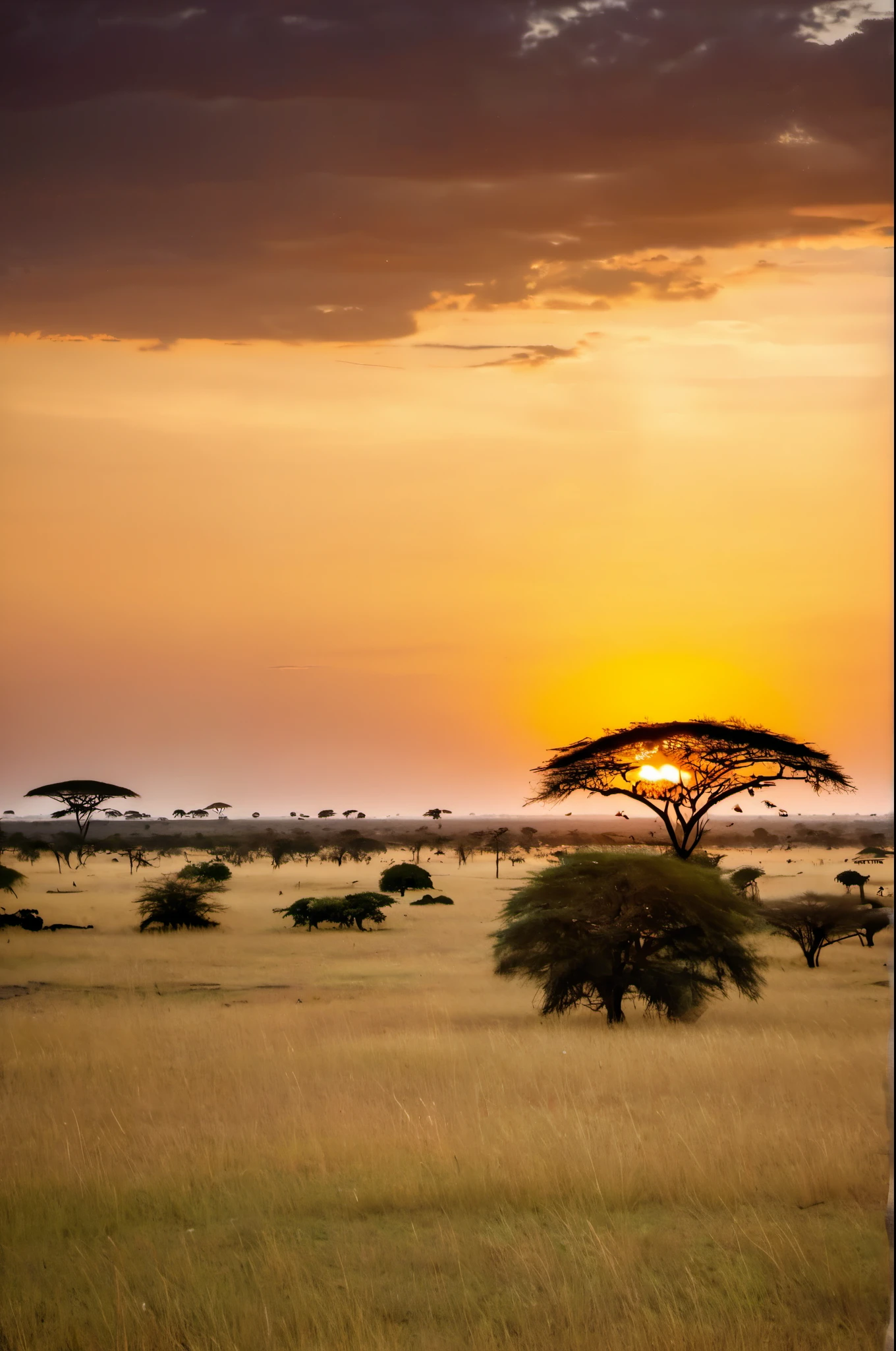 A serene of African savannah at evening