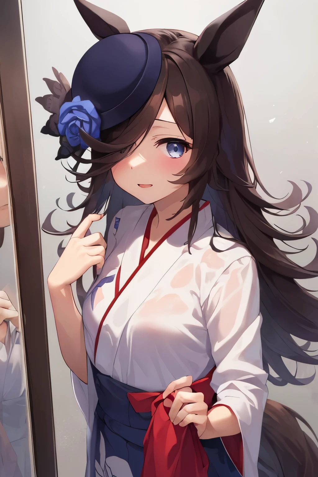 (masutepiece.top-quality).(Dynamic Angle). (Very spectacular detail CG painting),(image perfect)、comic strip.Illustration.Girl with small breasts.Detailed face、face perfect.delicated face、A small-breasted girl wearing a Japanese costume、((繊細なJapanese dressを着た胸の小さな女の子))、Textured skin、Black hair is long hair、(Horse-eared girl)Horse-eared girl、((Beautiful blue eyes)).Delicate and beautiful eyes、Eyes written in detail、Reflected eyes、smil.(gazing at viewer:1.3).(A little red in the face:0.8)、8k wallpaper、cowboy shot、Reflected Light、highestdetailed、Convoluted、Delicate background、Textured skin、Detailed skin、(ultra res)、(Japanese dress)、Komono、Yukata、Japanese dress、Japanese dress、Sunny Clothes、Bright background
