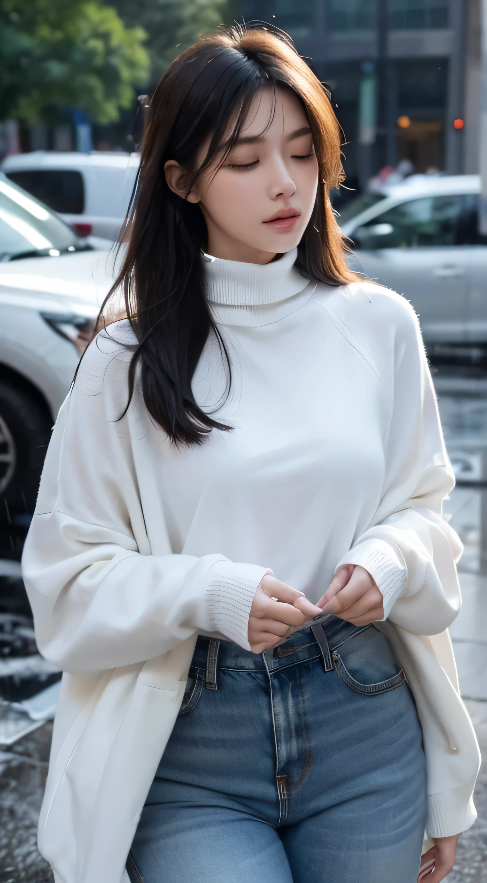 1girl,((realistic)), ((hyperrealism)),((best quality)), (((masterpiece))),((ultra high res)),((ultradetailed)), (photorealistic:1.4), idol, (looking at viewer:2), detailed face,detailed eyes,
wide shot, panorama, cowboy shot, flat chest, dynamic pose, dynamic angle, (slim body, slim legs),
outdoors, grin, teeth, long straight hair, sweater dress, scarf, pantyhose,<lora:nrmm:0.8>