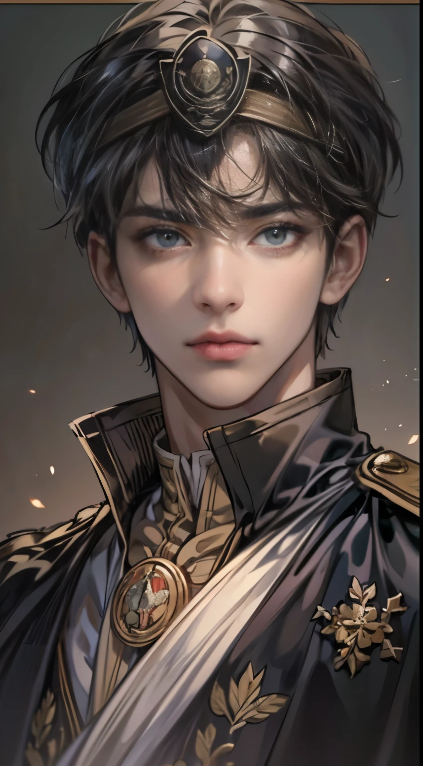 masutepiece, high-level image quality, Raw photo, everything is perfectly described, Perfect limbs, Perfect face and eyes, Perfect limbs, ((Precisely drawn hands)), Double beautiful eyes, depth of fields, Cinematic lighting, ((beautiful young boy)), (With bangs), (Beige shorthair), Looking at Viewer, realistic background, very beautiful face, Delicate Hair Depiction, twinks, detaileds, full bodyesbian, well-muscled, Night, no person, Tall, ((Black military uniform)), ((Wearing a black eye patch))