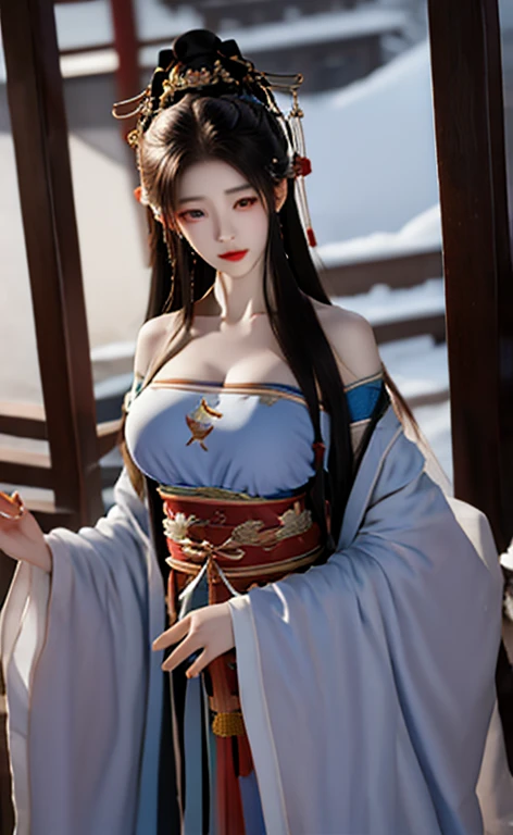 Ancient Chinese clothing，Fairy sister，，Snow skin，Long hair CG animation