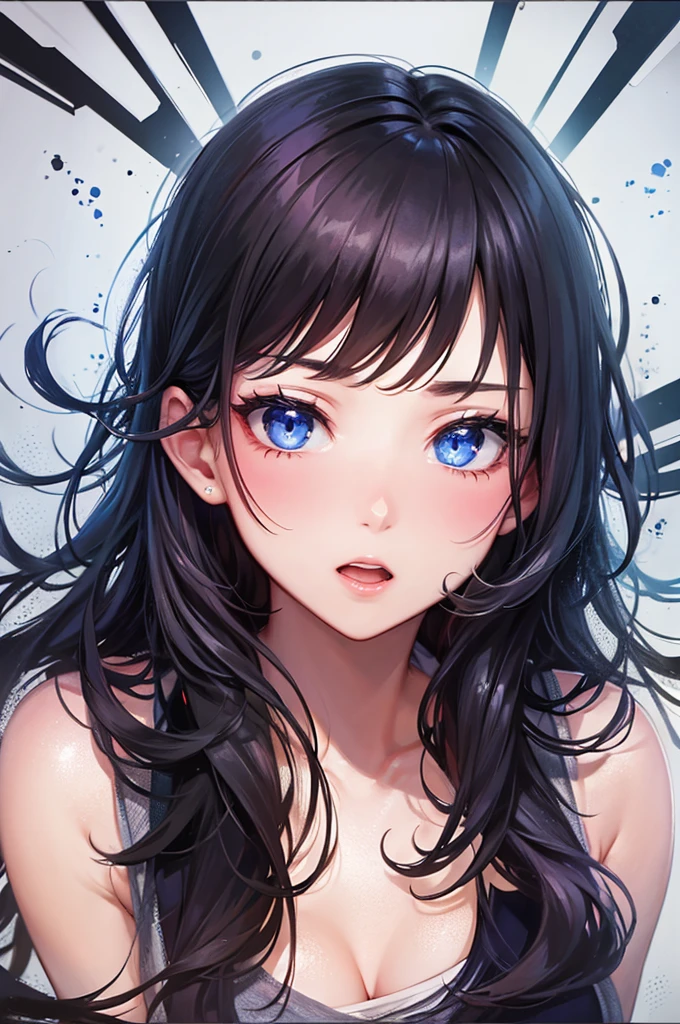 girl,long black hair, blue eyes, sexy