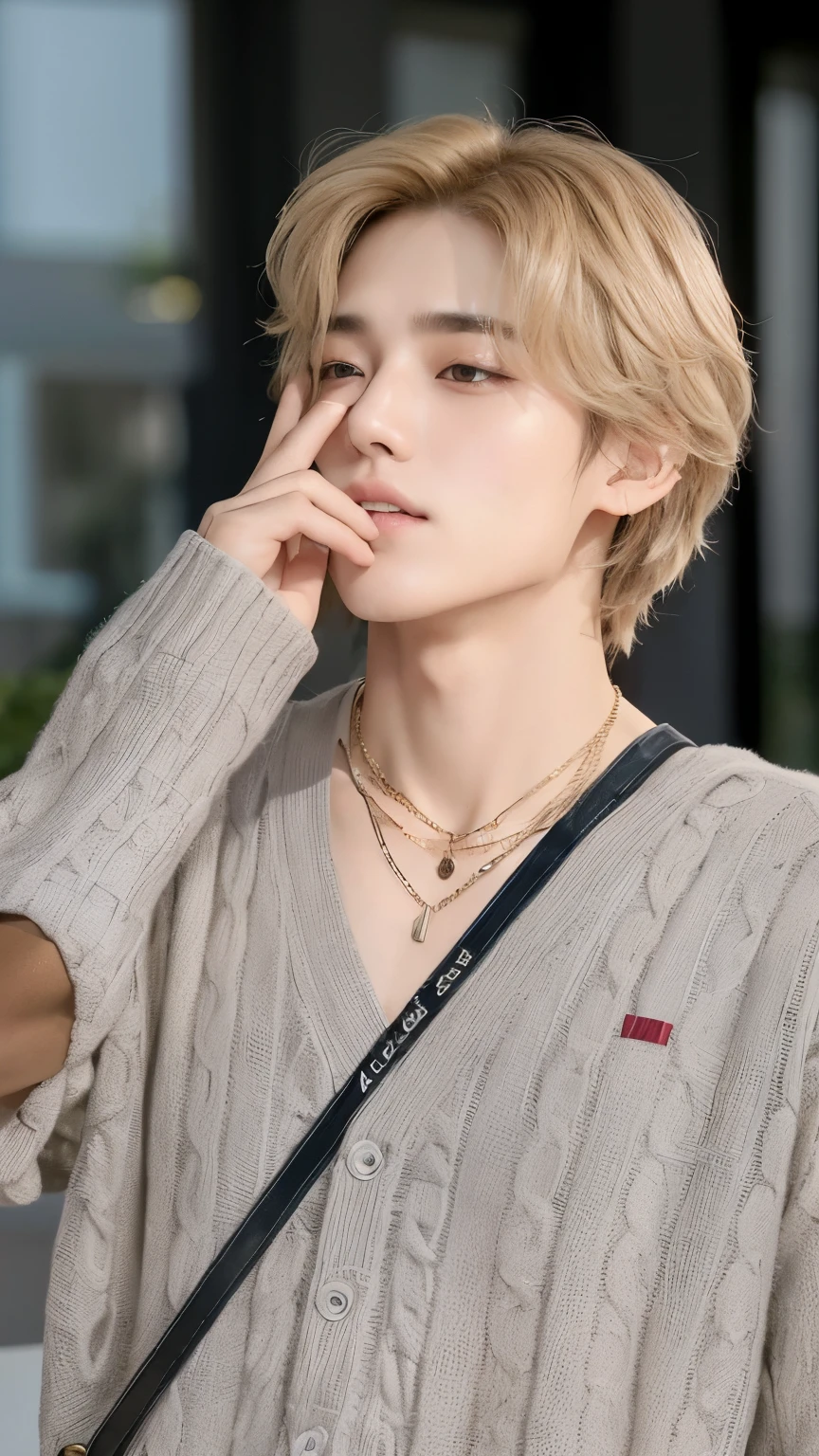 a closeup of a person with their hand on their face, Cai Xukun, Kim Taehyung, Hyung Tae, Ulzzang macho, delicate androgynous prince, Kim Taehyung, Beautiful androgynous prince, Todos do Grupo BTS, com o mesmo penteado, attractive neck, Taehyung  Canela, com cabelos curtos, Kim Taehyung, Taehyung  Kim