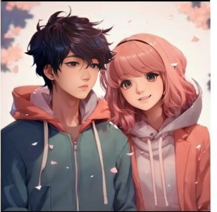 (anime design)(Male and female couples)), Idol Photos, Magazine covers, Photos of actors, Professional Photos, Height difference, tall male, Happiness, youthfulness, extra detailed face, detailed punk hair, very detailed character, inspired by Sim Sa-jeong, Cai Xukun's, detailed realistic faces, highly detailed realistic face, high detailed face anime, realistic detailed face, Accurate detailed face, attractive androgynous humanoid, Cool Korean fashion in black, ((Man with light blue hair)), ((Woman with pink hair)), ((Woman with long hair below waist)), ((Man with short hair over ears)), ((Pink hair woman with gentle expression)), ((Man with light blue hair with wild expression)), high-level image quality, ​masterpiece, Photographed so that the whole body can be seen, Photographed to make clothes look beautiful, Take your eyes off, ((two individualritish couple))