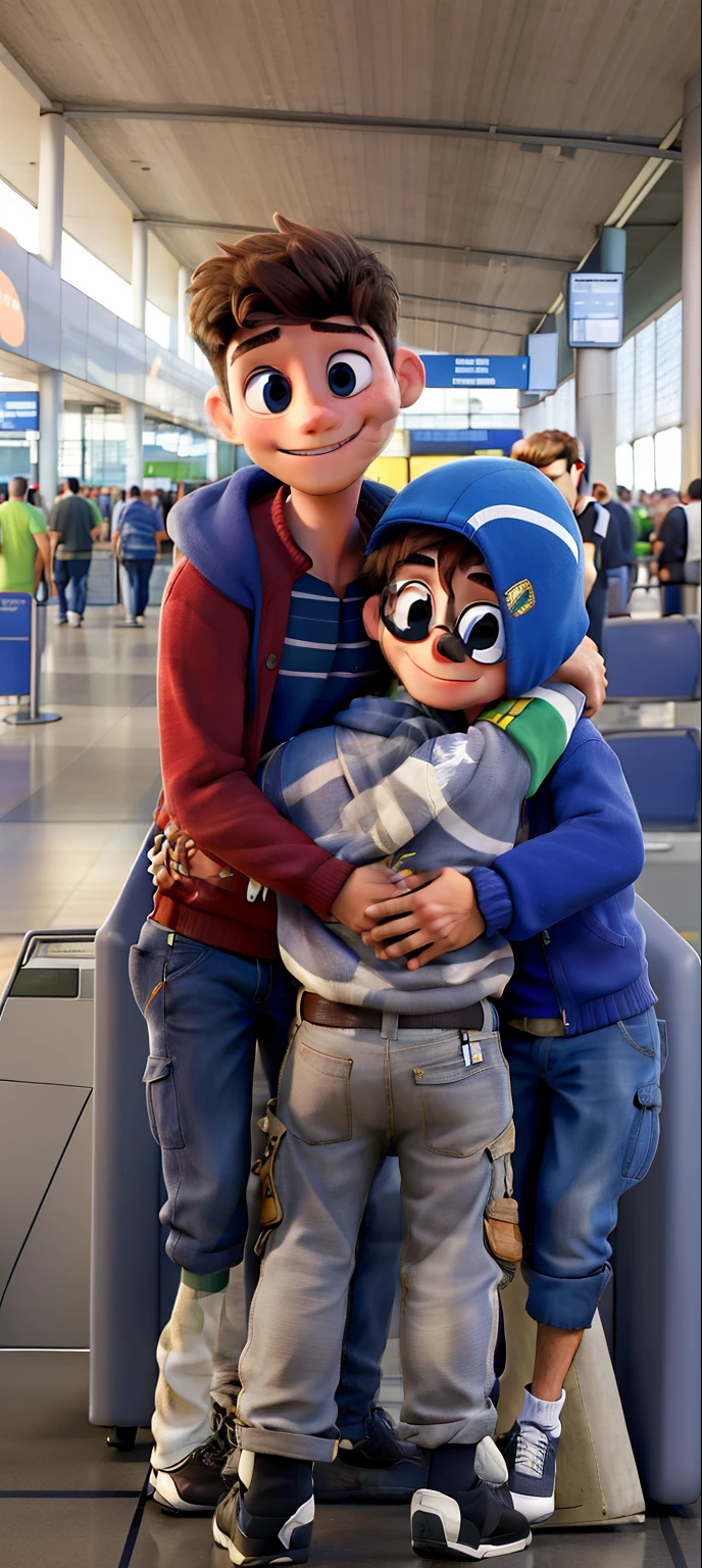 2 brothers hugging at the airport in Brazil
