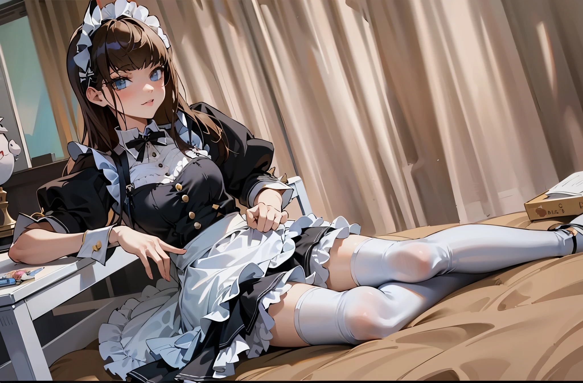 arafed woman in a maid outfit Sitting on a bed, gorgeouS maid,  A cat boy&#39;S! maid! a skirt, Anime manga girl in a maid coStume, maid a skirt, wearing maid uniform, maid coStume, maid outfit, maid, french maid, , Anime manga girl , japaneSe maid cafe,  photore, Anime Barbie wearing white stockings