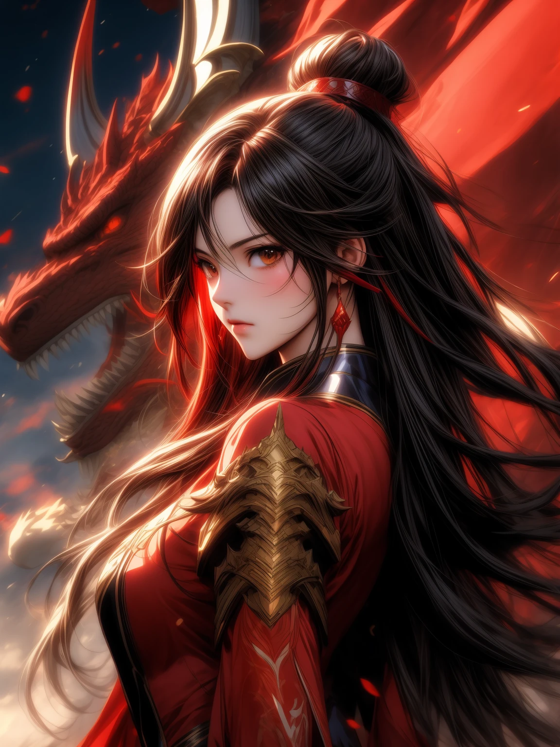 anime girl with dragon head and red dress with long hair, artgerm and ruan jia, ruan jia and artgerm, extremely detailed artgerm, artgerm. anime illustration, artgerm and rossdraws, by Yang J, artgerm detailed, style of artgerm, style artgerm, ig model | artgerm