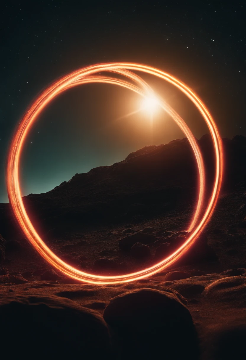 a high-resolution shot of the neon planet and its rings during a celestial event, such as a meteor shower or solar eclipse, creating a dramatic and captivating scene
