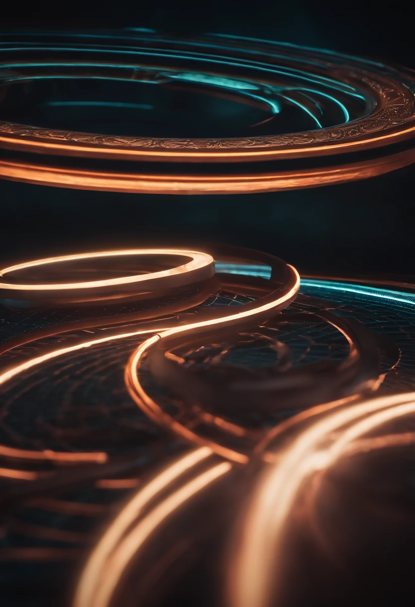 a detail shot of the neon rings surrounding the planet, highlighting their vibrant colors, intricate patterns, and the ethereal glow they cast upon the planet’s atmosphere