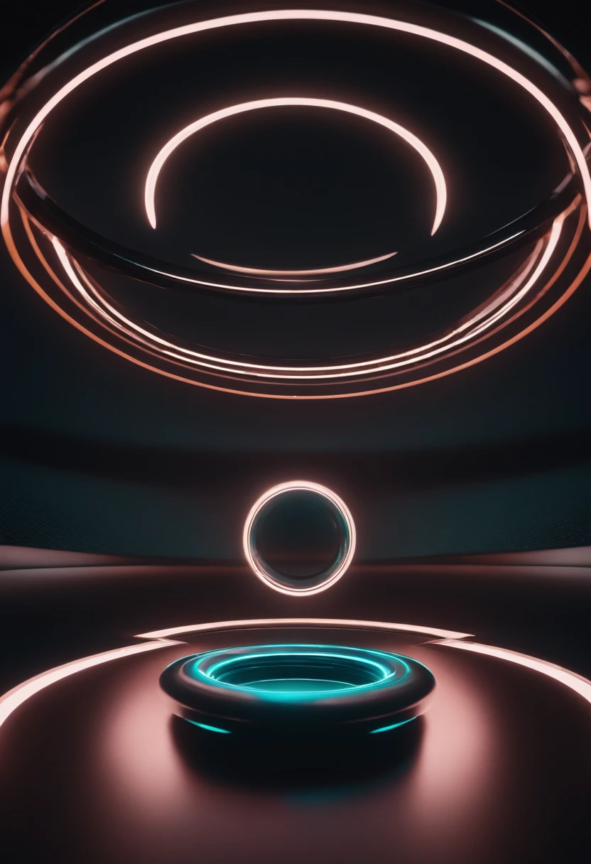 a minimalistic shot of the neon planet and its rings in a symmetrical composition, emphasizing the sleek and futuristic aesthetic of the scene