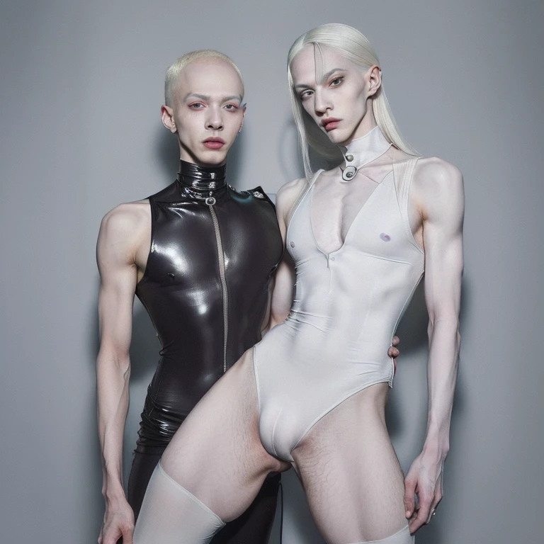 (masterpiece, best quality, 4k, dreamlike, hyperrealistic:1.35), (Doctor Jafar is albino tall lean androgynous male perverted genius nerdy geeky technomage queer transhumanist depraved homosexual misogynist kinky sadistic villain with weak stomach beautiful eyes thin face flat chest frail shoulders lithe waist soft belly male crotch bulge sleek skintight bodysuit:1.5)