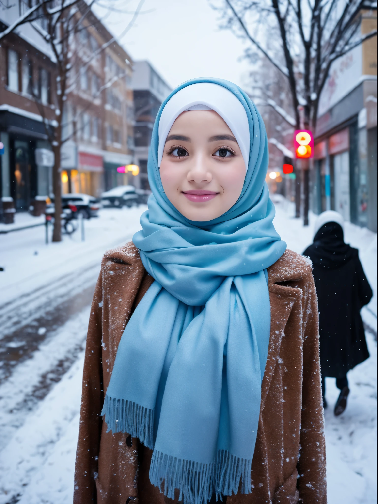 hijab, street, snow