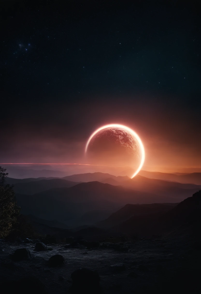 a high-resolution shot of the neon planet and its rings during a celestial event, such as a meteor shower or solar eclipse, creating a dramatic and captivating scene
