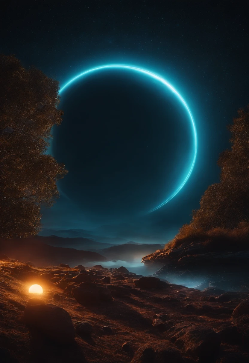 a high-resolution shot of the neon planet and its rings during a celestial event, such as a meteor shower or solar eclipse, creating a dramatic and captivating scene