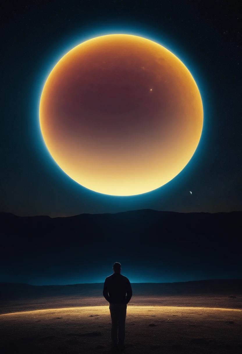 a high-resolution shot of the neon planet and its rings during a celestial event, such as a meteor shower or solar eclipse, creating a dramatic and captivating scene