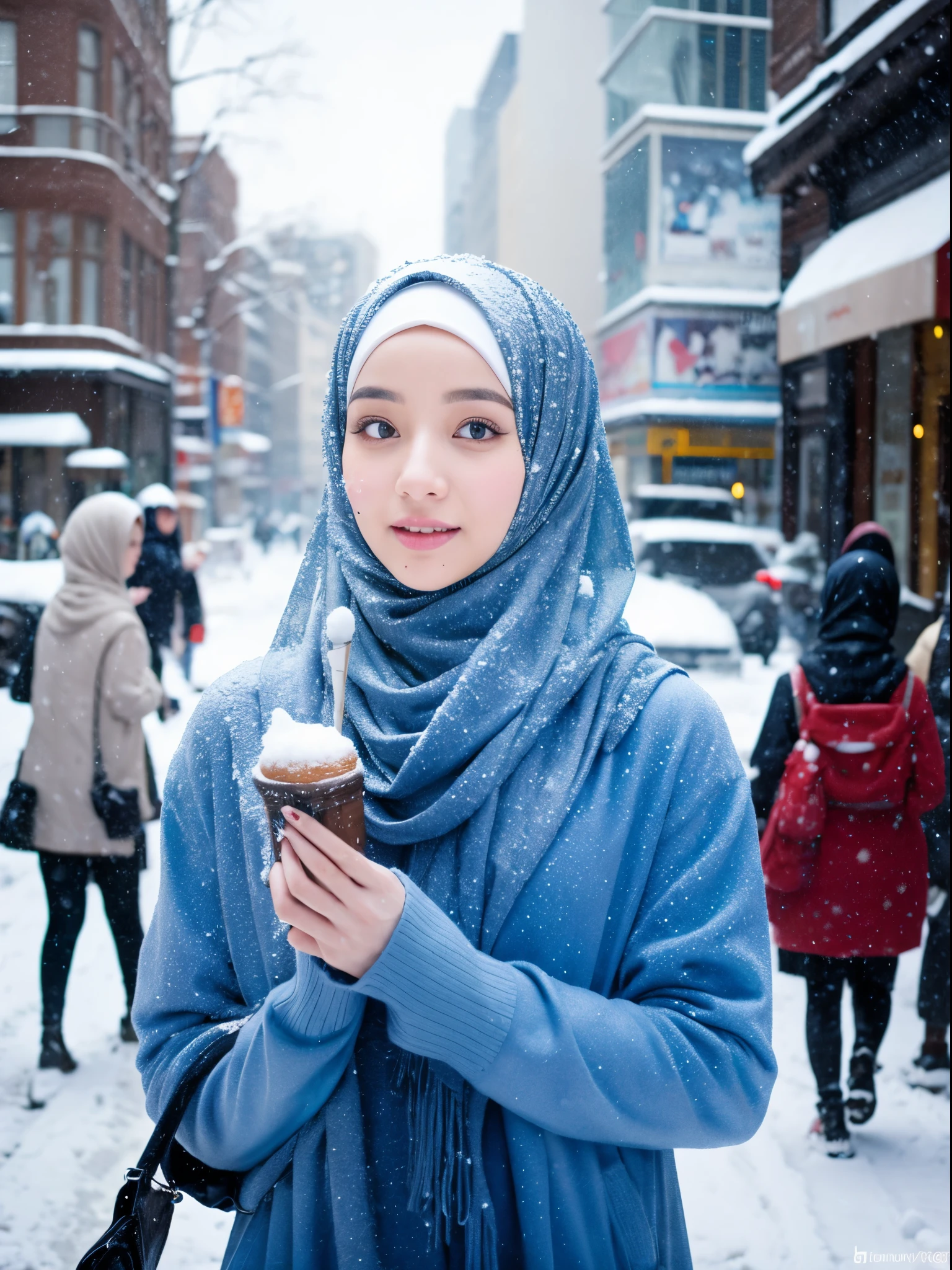 hijab, street, snow