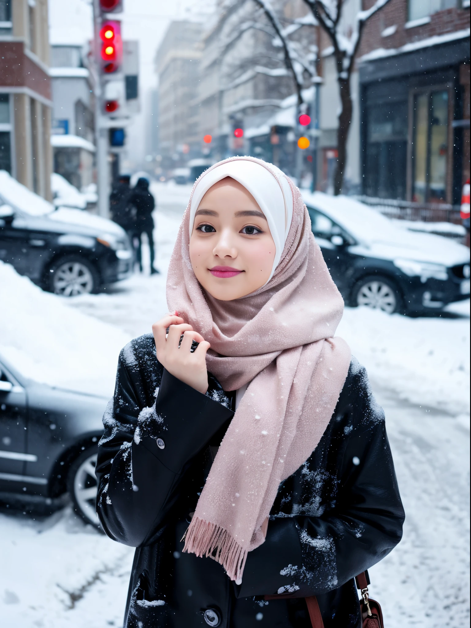 hijab, street, snow