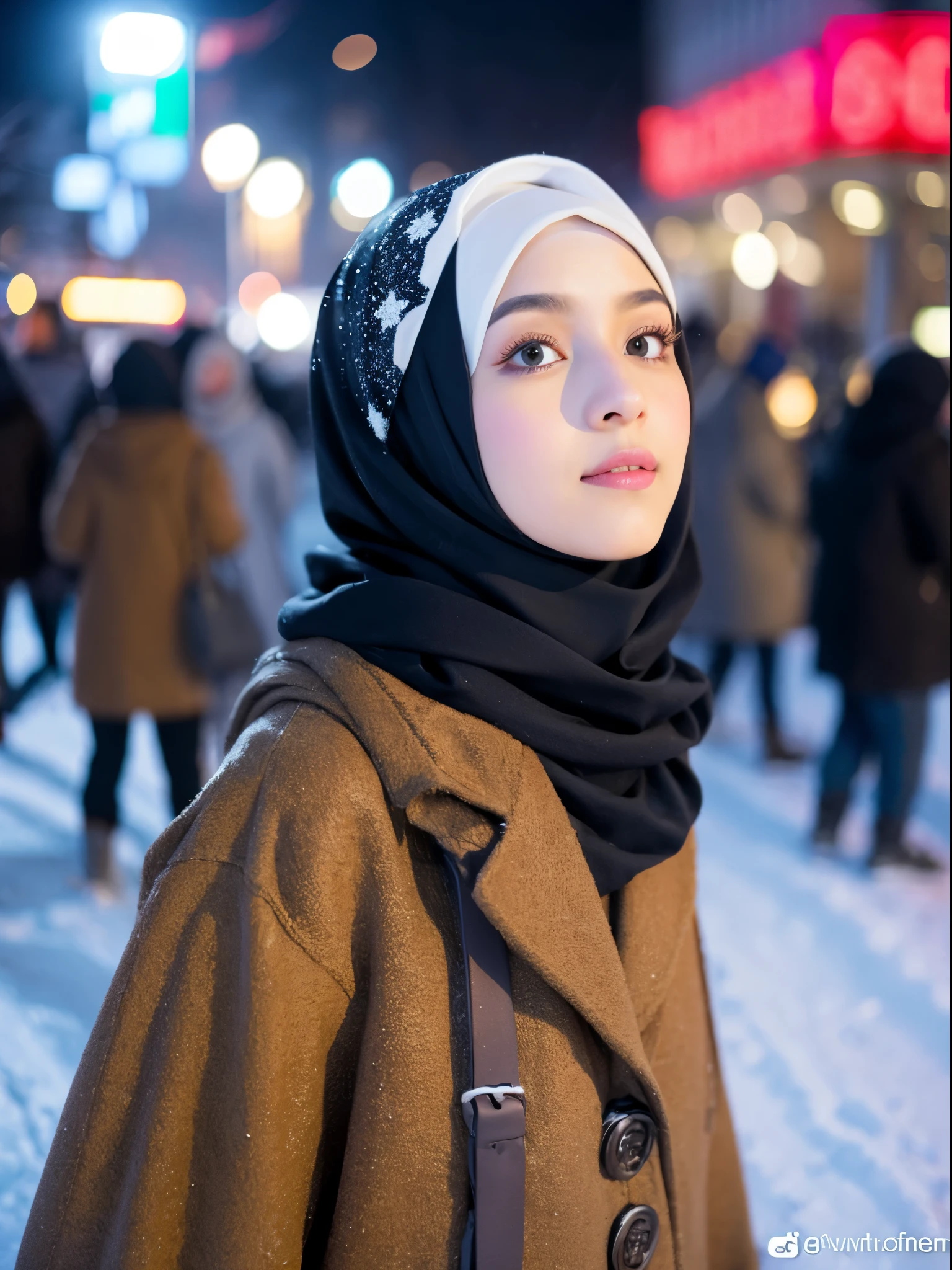 hijab, street, snow